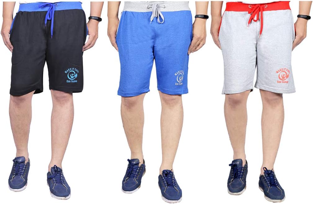 Ezee Sleeves Men's Cotton Shorts Combo (Set of 3) Shorts for Gyming/Jogging/Running/Exercise/Cycling | Shorts for Men | Cotton Shorts for Men.