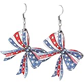 4th of July Patriotic Independence Day Earrings Unique Wood Red Blue White American Flag Boots Bow Dangle Earrings Patriotic Independence Day Jewelry Gift