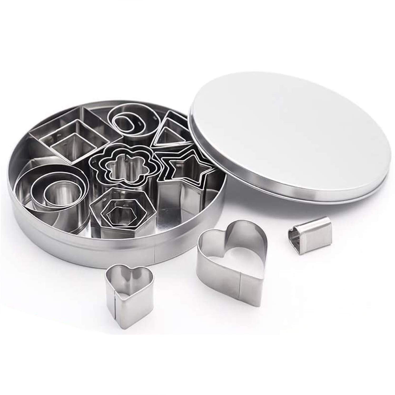 8 Geometric Shapes Cutters Set, DIY Stainless Steel Metal Cookie Cutters Set, Star Flower Hexagon Round Heart Square Triangle Oval Stainless Steel Cutter for Baking (24 Pcs Small Cookie Cutters)