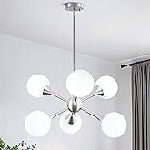 ZLNIDJIA 26" Sputnik Chandelier, 6-Light Modern Glass Globe Chandelier, Brushed Nickel Ceiling Light Fixture for Dining Room,
