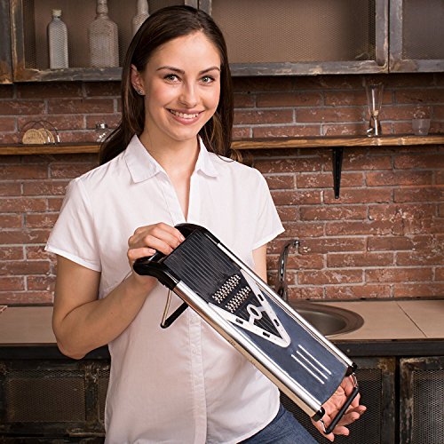 [Improved] V-Blade Mandoline Food Slicer + FREE Cut-Resistant Gloves | Stainless Steel Adjustable Vegetable Mandolin Slicer, Julienne Cutter | Includes 5 Inserts, Food Holder & Blade Guard - Thumbnail 5