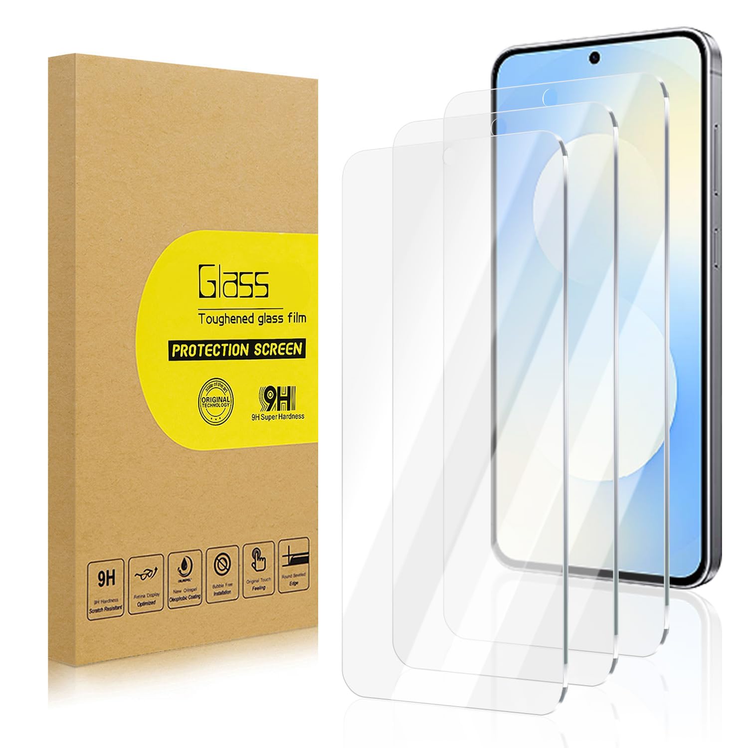 Lokyoo 3 Pack Screen Protector for Samsung Galaxy S25 FE, Ultra HD, Anti-Scratch, Bubble-Free, Easy Install 9H Protective Glass for Samsung Galaxy S25 FE