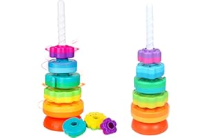 Kasebro Spinning Stacking Rings for Toddlers 1-3, Montessori Toys for 1 Year Old Boy Girl Gift, Educational Baby Stacker with
