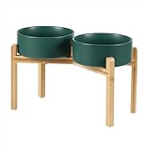 Havniva Ceramic Raised Double Bowls Set with Stand, Food & Water Bowls for Large Breed Dogs, Weighted Dog Dishes, Pet Bowl(8.2'',60OZ, Green)