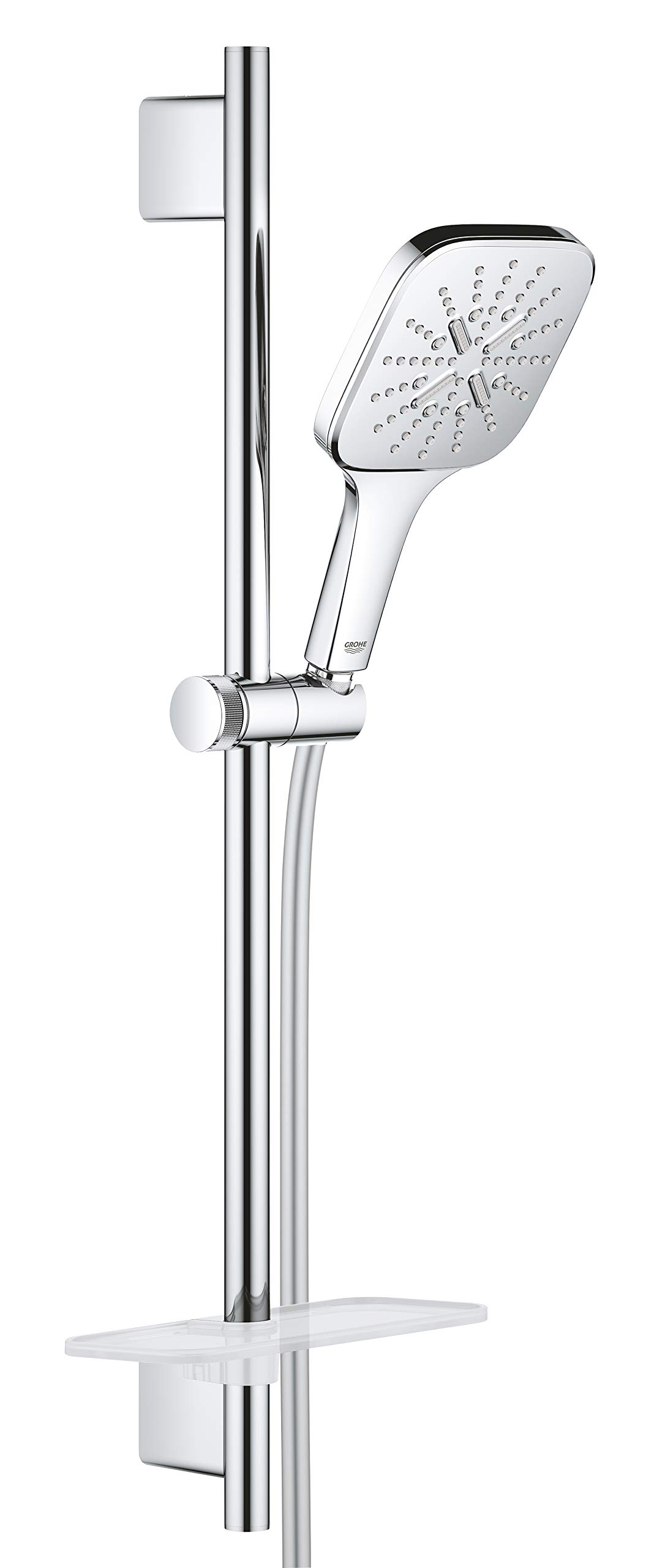 GROHE Rainshower 130 Smartactive Cube Shower Rail Set 3-Spray 130mm Hand Shower with 600mm Rail, 1750mm Silverflex Hose Chrome Finish Made in Germany 26583000