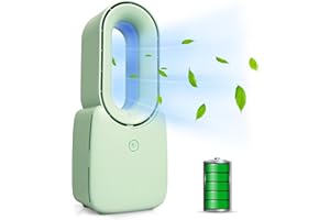 CONBOLA Desk Fan, 11.8 Inch Bladeless Fan Small Table Fan Air Cooler, Portable Rechargeable Breeze Quiet Fan with Touch Control 5-Colors Decorative LED Light for Office Bedroom（Green）