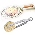 Wooden & Steel Roasting Net with Tong,Pakkad,Roasting Net,Stainless Steel Wire Roaster,Cooking Rack,Papad Grill,Chapati Grill,Roaster,Food Tong