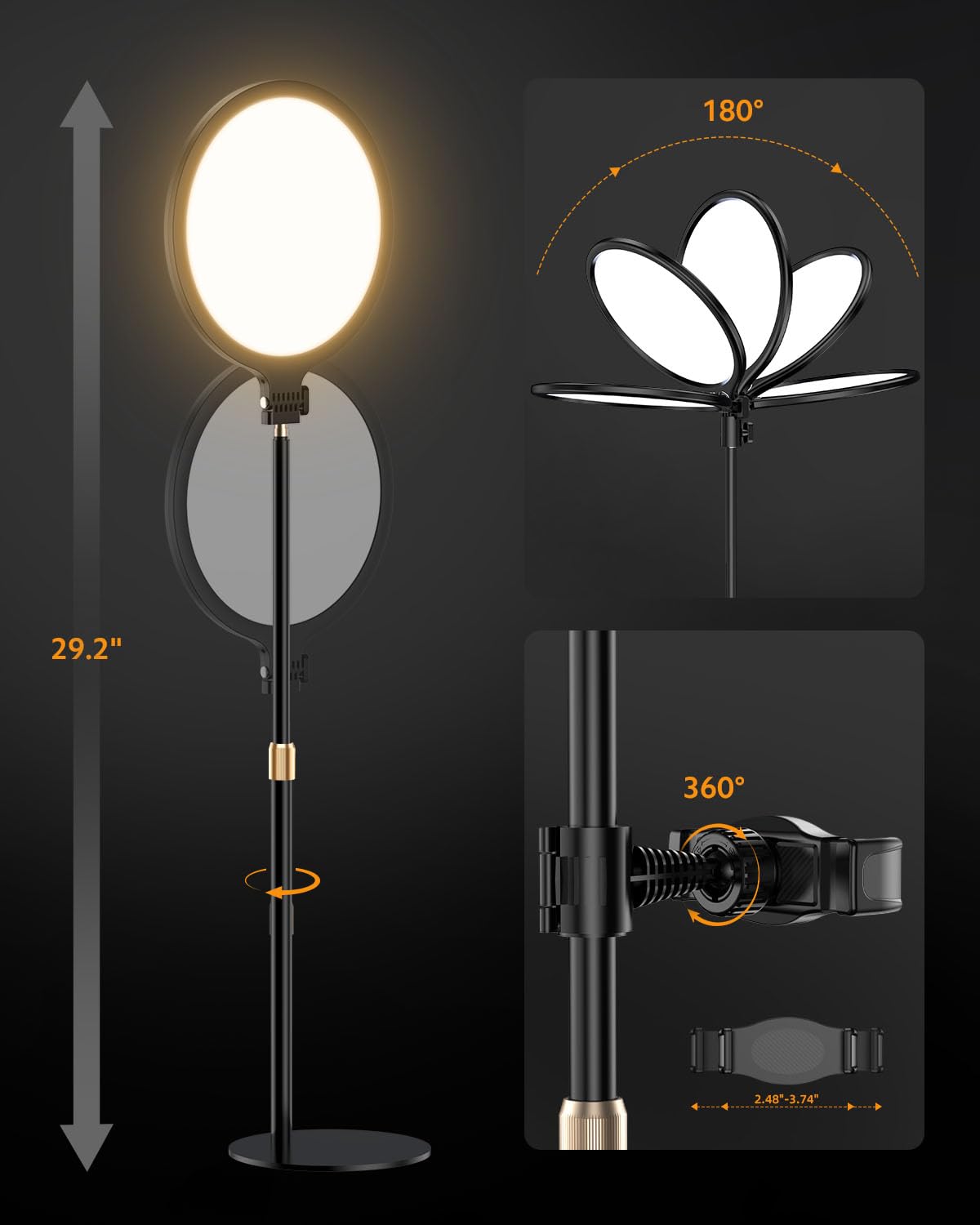 Ring Light with Stand for Zoom Meetings, 360° Rotate 10.5