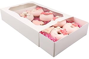 Capkyke 12Pcs12x8x2.5 inches Large Cookie Boxes Bakery Boxes with Window Treat Boxes Donut Boxes Dessert Boxes for Pastry Strawberry Candy Small Cake Cupcake for Gift Giving Party