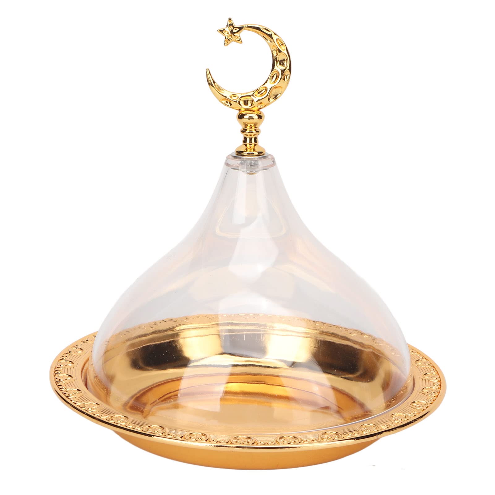 Asixxsix Eid Mubarak Cake Stand with Dome, Vintage Golden Embossed Cake Plate Serving Tray Cupcake Server Dessert Plate Eid Plates Islam Platter Ramadan Mubarak Eid Party Supplies