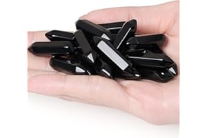QINJIEJIE 10 PCS Black Obsidian Healing Crystals Wands Polished Tumbled Stones Bulk Natural Hexagonal Pointed Reiki Energy Balancing Meditation Therapy Chakra Wand Set