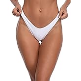 RELLECIGA Women's Thong Bikini Bottom Brazilian High Leg Bathing Suit Bottom