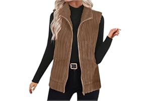 Women Warm Vest Jacket Fall Winter Full Zip Sleeveless Waistcoat Cozy Zipper Stand Collar Gilet Coat with Pocket