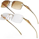 piscm Vintage Rimless Rectangle Sunglasses for Women Men,Trendy Gold Metal Frameless Square Sun Glasses Transparent Eyewear