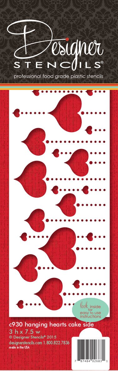 Designer Stencils C930 Hanging Hearts Cake Stencil, Beige/Semi-Transparent