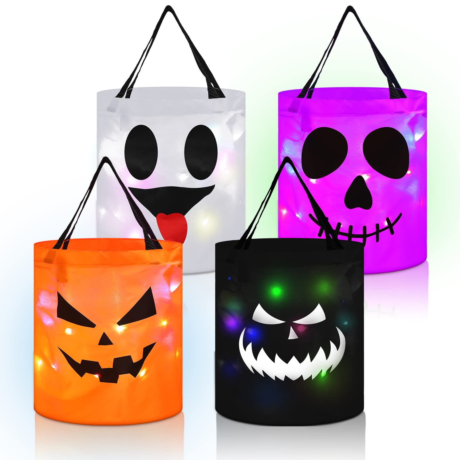 Lincia 4 Pcs Halloween Trick or Treat Bucket for Kids LED Light up ...