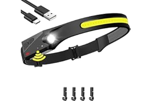 Rechargeable Headlamp, 230° Wide Beam Head Lamp, Motion Sensor LED Headlamp Rechargeable, 5Mode Bright Headlamps for Adults, 