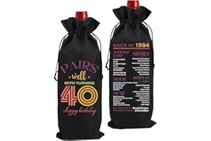FBCCZEY Unique 40th Birthday Gifts Women Men Wine Bag, Happy Anniversary 40th Birthday Party Decorations Man Woman Wine Bottle Bag, 40 Year Old Birthday Gifts for Women Black Wine Bags