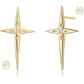 LADYGD Cross Stud Earrings for Women Trendy 14K Gold Plated Sterling Silver Post Cubic Zirconia Cross Earrings Hypoallergenic Gold Jewelry Gifts