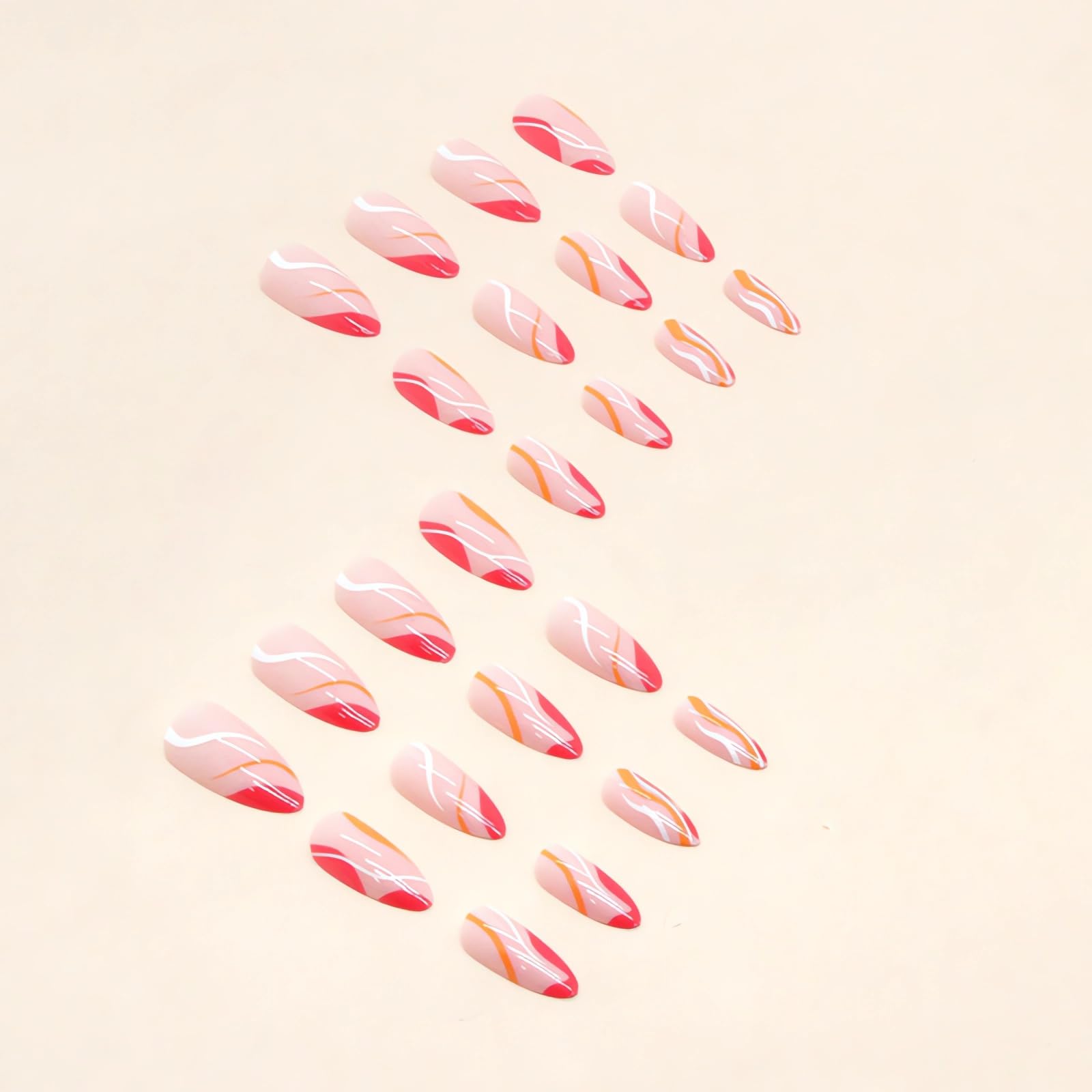 IMSOHOT French Tip Press on Nails Medium Almond Summer Fake Nails Glossy Acrylic False Nails with Designs Full Cover Gel Hot Pink Glue on Nails Reusable Stick on Nails 24pcs - Image 2