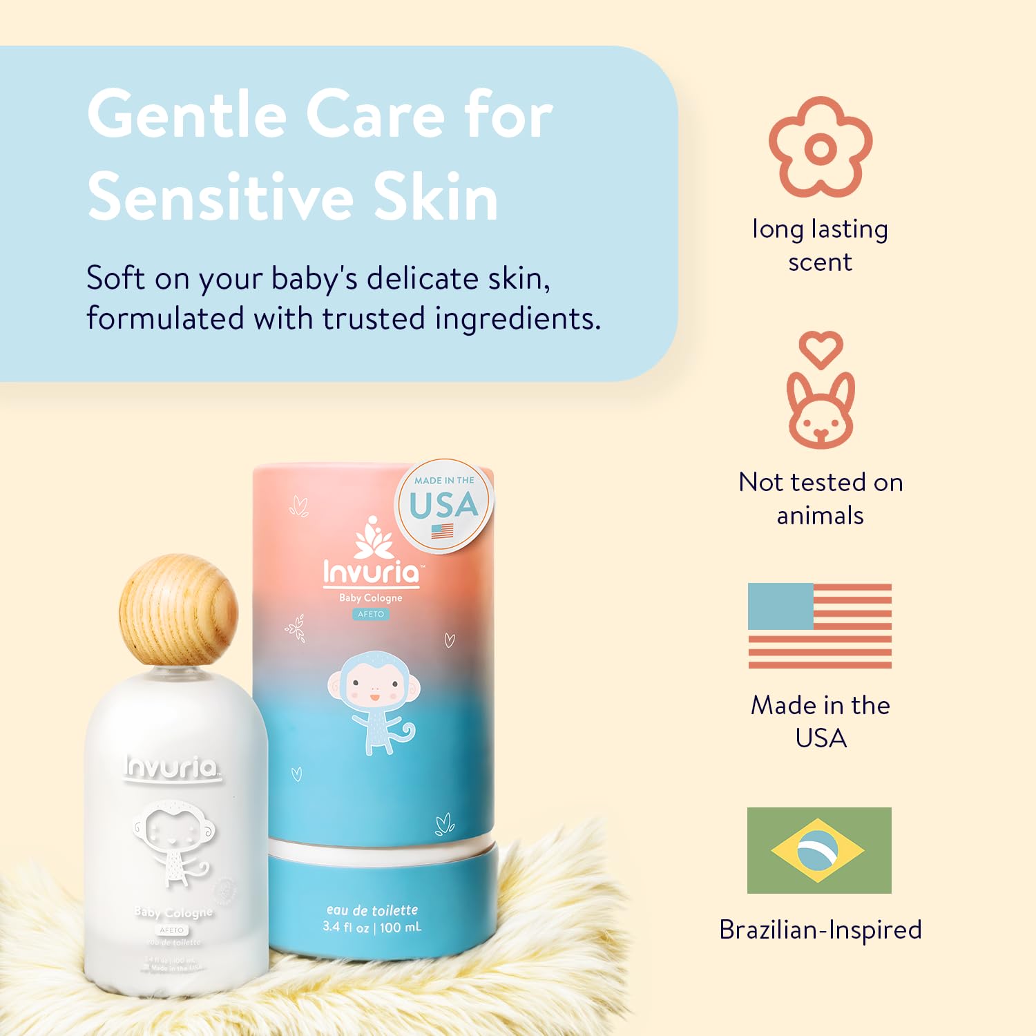 Invuria Afeto Baby Cologne | Alcohol-Free Cologne | For Boys & Girls | Baby Eau de Toilette | Newborn Perfume | 3.4 oz | 100 mL