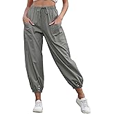 Women Capri Pants Lounge Drawstring High Elastic Waist Wide Leg Quick Dry Pants Cinch Bottom Trousers
