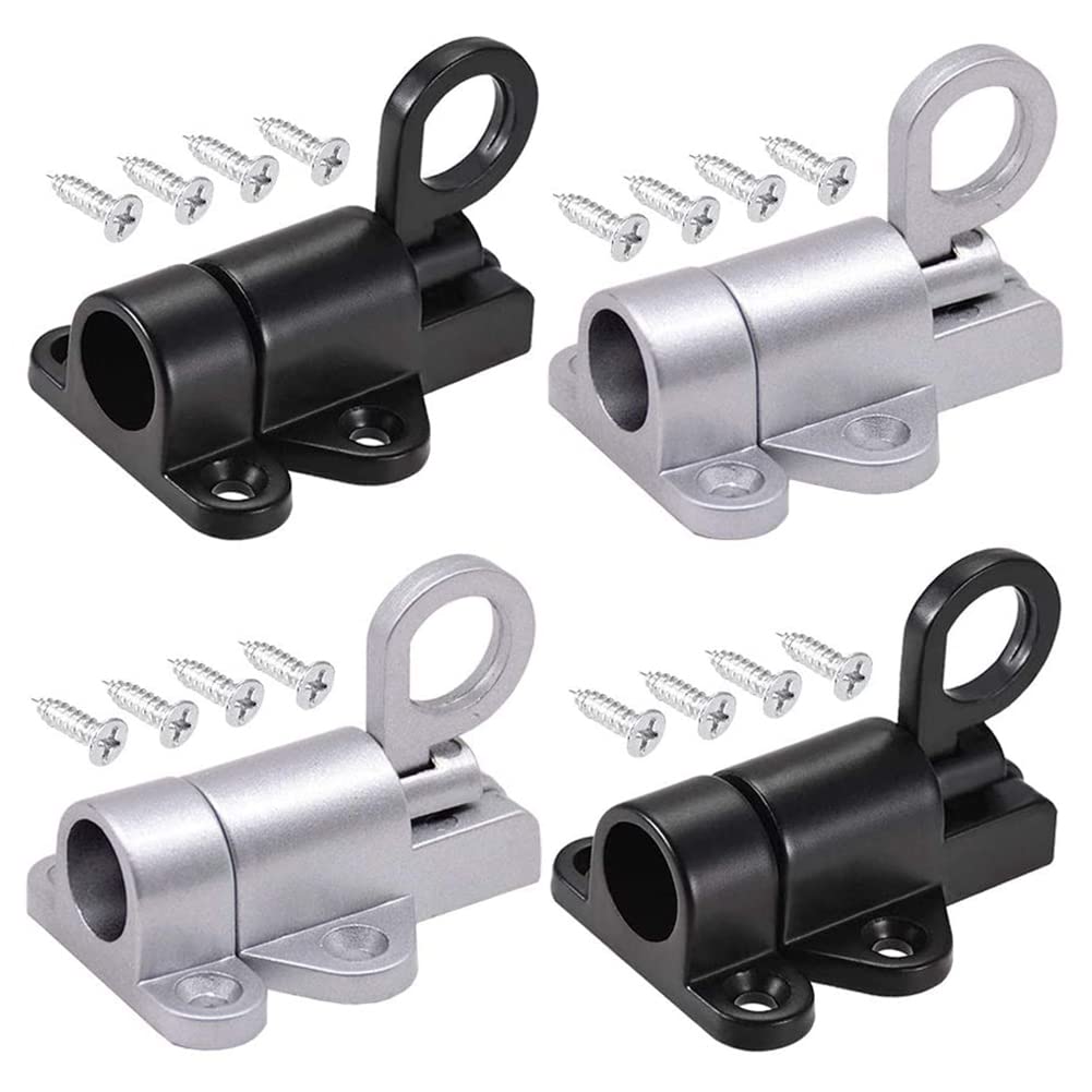 Pack of 4 Indoor Window Door Locks, Bolt Door Locks, Automatic Door Locks, with 16 Screws, for Windows, Wooden Doors, Cabinet Doors (Black and Silver)
