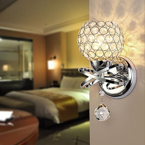 Reelva Modern Silver Chrome Crystal Led Wall Light Lamp Sconce Fixture Bedroom Hallway With E14 Socket