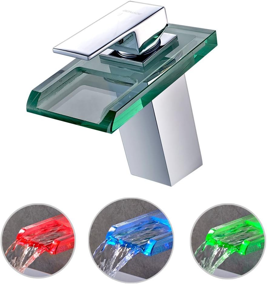 LED Waschtischarmaturen, BONADE Wasserfall Wasserhahn Bad Glas