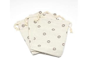 KISSITTY 50pcs Drawstring Bags Wheat Polyester Cotton Packing Pouches with Printed Flower Pattern Small Gift Bags for Jewelry