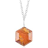 Natural Agate Crystals Pendant Necklace, Hexagon Cabochon Gemstone, Energy Healing Crystals, Birthday, Gift for Her, Gemstone Jewelry 18 inch AAA+ Quality (agate B)