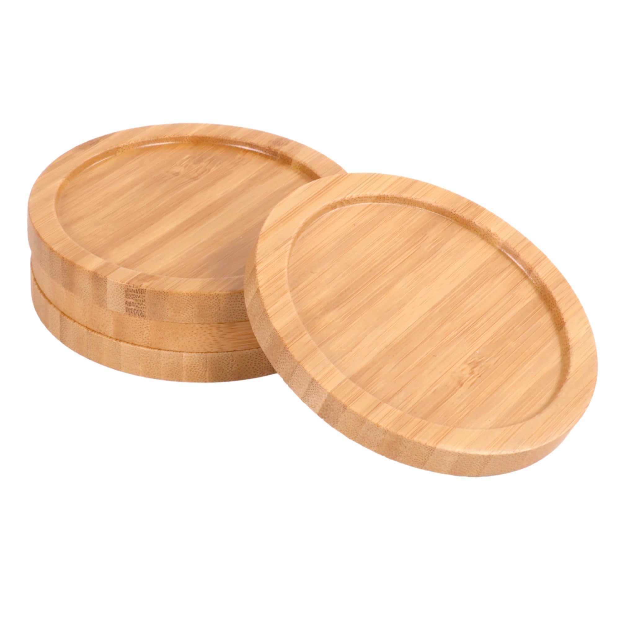 BambooMN Heavy Duty 100% Eco-Friendly Natural Bamboo Coasters - 3.75" - Round - 30 Piece Coaster Set