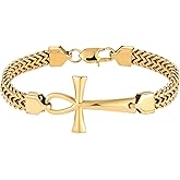 STARCHENIE Mens Ankh Cross Bracelet 316L Stainless Steel Double Layered Braided Franco Chain Bracelet for Men