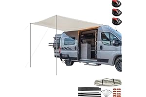 DANCHEL OUTDOOR Large Van Car Awning with Suction Cups, Needn't Roof Rack Mounting, Waterproof Vehicle Camper Awning Canopy Overland Camping, 13x9.8ft Khaki