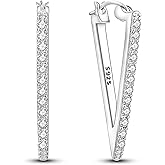 Sterling Silver CZ Triangle Shape Hoop Earrings for Women Small Chunky V-Shaped Huggie Earrings Fashion Dainty Hypoallergenic Earrings for Sensitive Ears Birthday Gifts