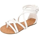 Luffymomo Women's Gladiator Strap Sandals Flat Fisherman Thong Cross Strappy Sandals
