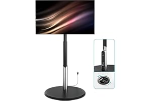 LLDEPLL Floor Mobile TV Stand with Power Outlet, Rolling TV Cart for 27-65 Inch OLED LED Monitors, 6 Levels of Height Adjustment, Ambient Lighting on The Bottom Wheels Holds up to 88lbs, 400x400mm