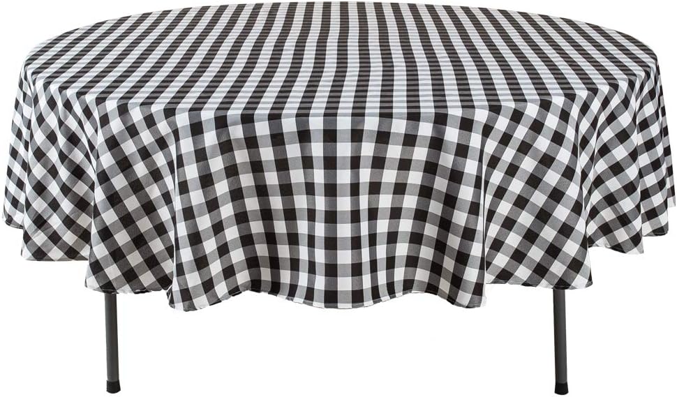 YRYIE 60 Inch Round Tablecloth Gingham Black and White