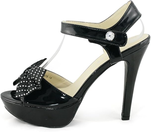 Amazon.com | Shoezy Womens Patent Heel Platform Sandal Ankle Strap Bow Party Shoes Black US 9 EU 