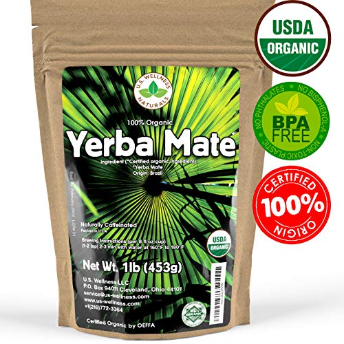 Yerba Mate Tea 1LB (16Oz) HI-CAFFEINE 100% CERTIFIED Organic SUPER-GREEN Yerba Mate | NO Dust | FRESH - NEVER Aged (Ilex…