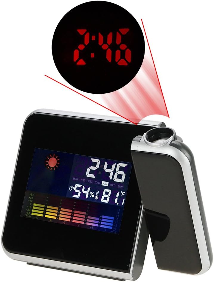 EWTTO Digital Projection Alarm Clock Weather Forecast/Time/Date/Humidity/Temperature/Calendar Snooze Function with Charging Cable