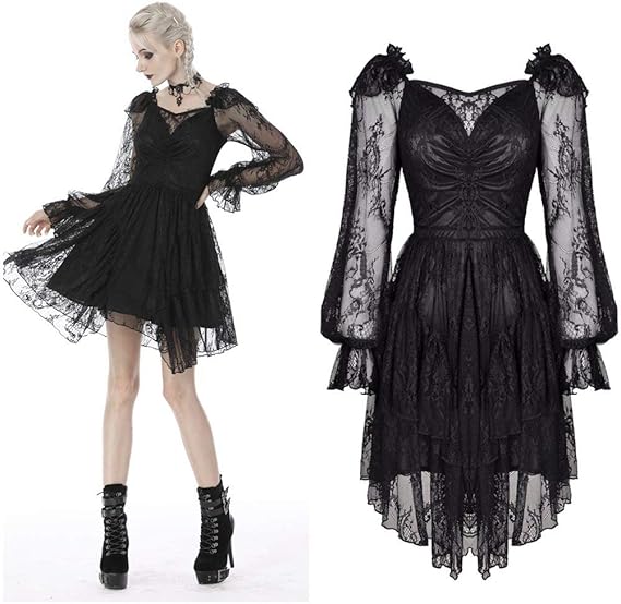 Amazon ゴスロリワールド Dil ゴスロリ ペンタゴンネックレースシースルー ワンピース ワンピース チュニック 通販