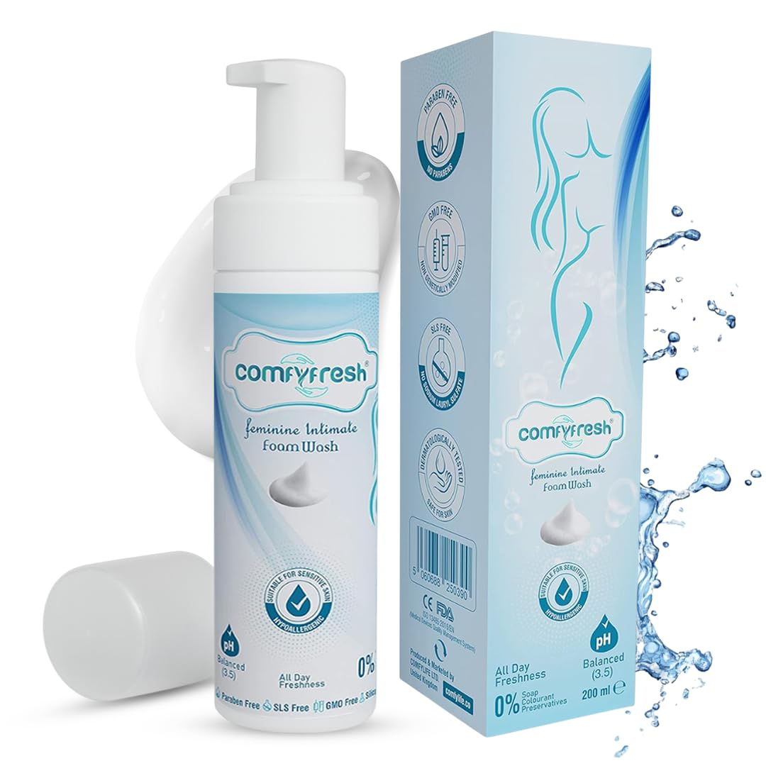 ComfyFresh Feminine Intimate Foam Wash Mousse Pump pH Balanced Soap Free Probiotic Formula with Natural Ingredients