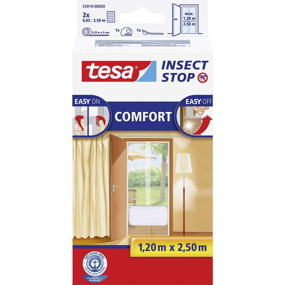 tesa 55910 Insect Stop, Mosquito Fly And Insect Screen For Doors 2 x 0.65m x 2.5m (max) WhiteBlue Angel