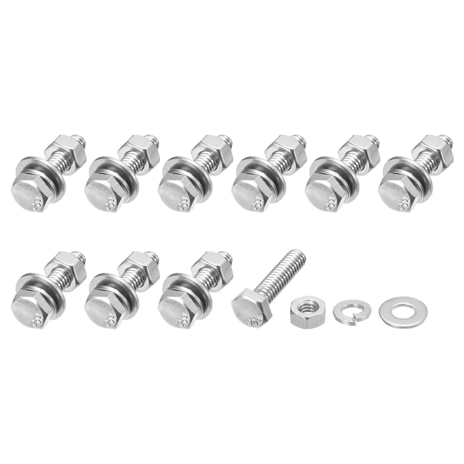 METALLIXITY Hex Head Screws Bolts, Nuts, Flat & Lock Washers Kits (1/4-20x1") 10 Set, Stainless Steel Fully Threaded Machine Screws Bolt Set - for Home Appliance Equipment