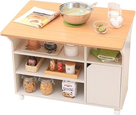 Amazon アイリスオーヤマ キッチンカウンター パソコンデスク 収納 キッチンワゴン ビーチ ホワイト 幅90cm 両扉付き 開閉自在のバタフライ テーブル カウンターテーブル オンライン通販