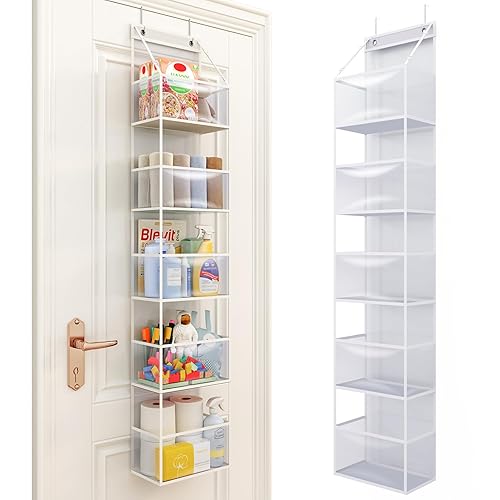 Fixwal 5-Shelf Over The Door Hanging Pantry Organizer, Room Organizer with Clear Plastic Pockets, 25lb Ultra Sturdy & Large Capacity for Closet, Bedroom, Nursery, Bathroom and Sundries