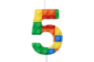 Rossesay Building Block Number 0-9 Birthday Cake Candle Numeral Birthday Sparkler Candles for Building Block Cake Topper for Party Decorations Supplies(Number 5)