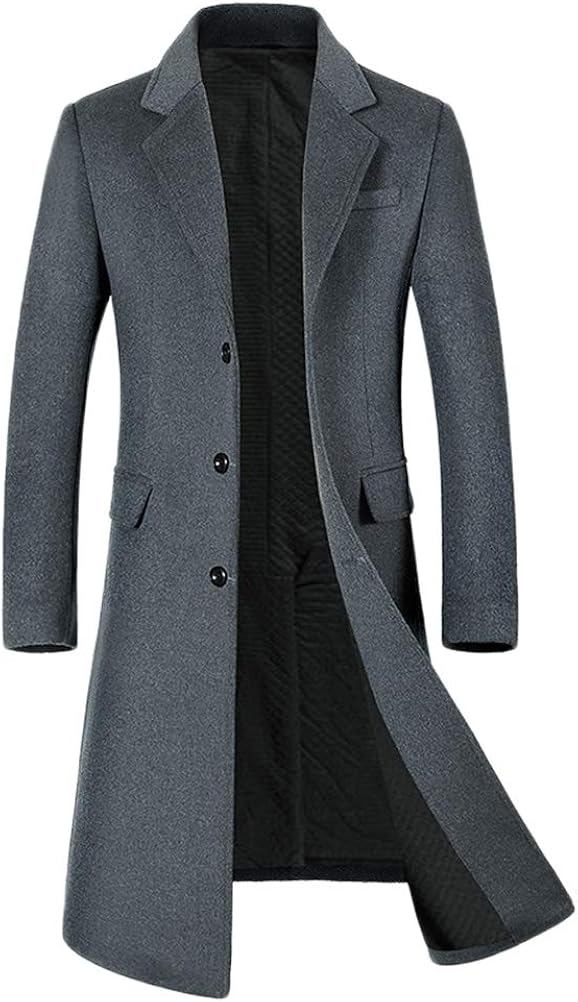 Mordenmiss Men's Long Slim Peacoat Winter Business Wool Blazer Gentlemen Trench Coat