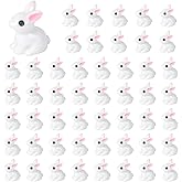 KIMOBER 50PCS Mini Bunny Miniature Figurines,White Resin Rabbit Figures for Fairy Garden Easter Egg Fillers Landscape DIY Terrarium Crafts